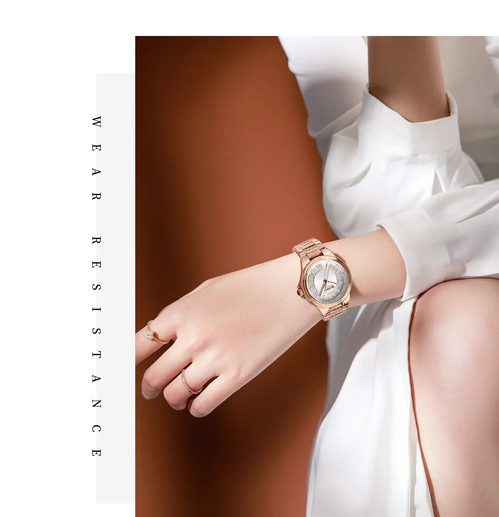 CURREN Romantic Charm Women's Wristwatches Fashion Design Thin Quartz Watch with Luminous Hands Stainless Steel Bracelet