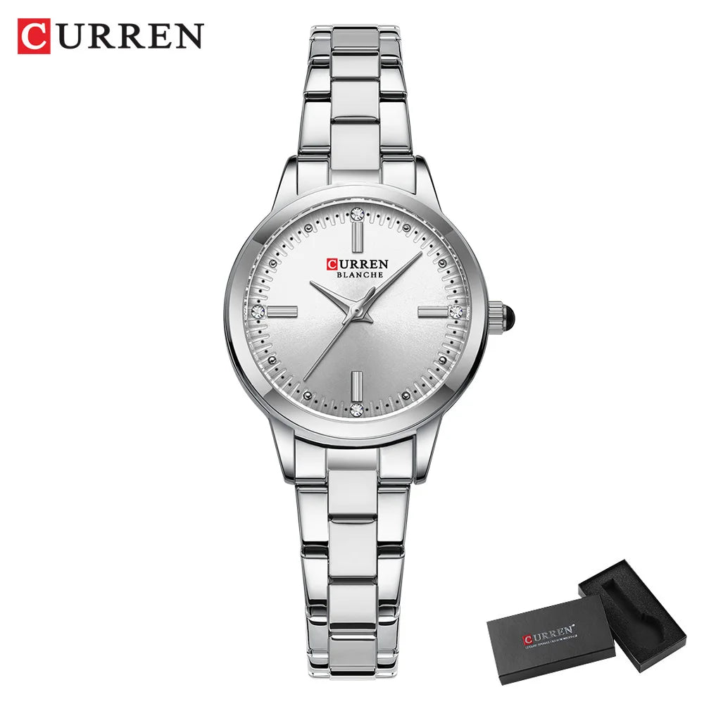 CURREN-Women's Simple Dial Wristwatch, Elegant and Charming Bracelet Quart Watches for Lady, Fashion Brand