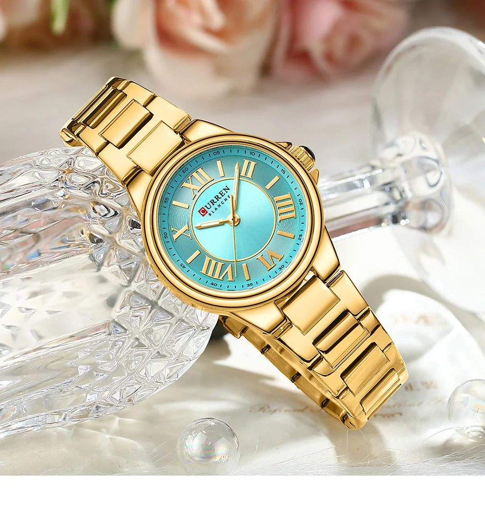 CURREN Romantic Charm Women's Wristwatches Fashion Design Thin Quartz Watch with Luminous Hands Stainless Steel Bracelet