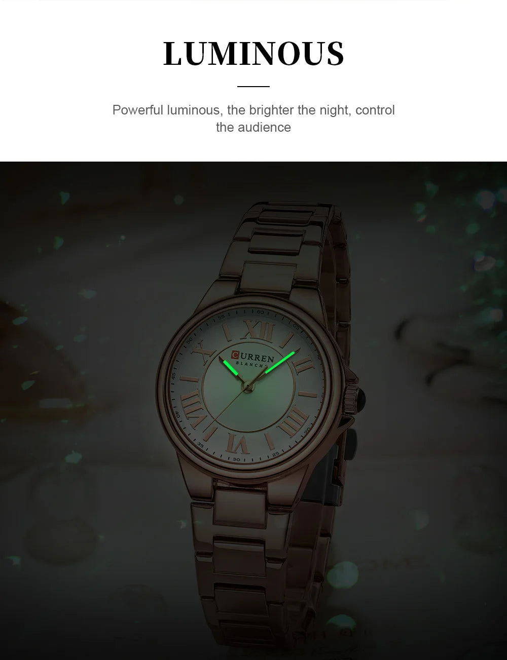 CURREN Romantic Charm Women's Wristwatches Fashion Design Thin Quartz Watch with Luminous Hands Stainless Steel Bracelet