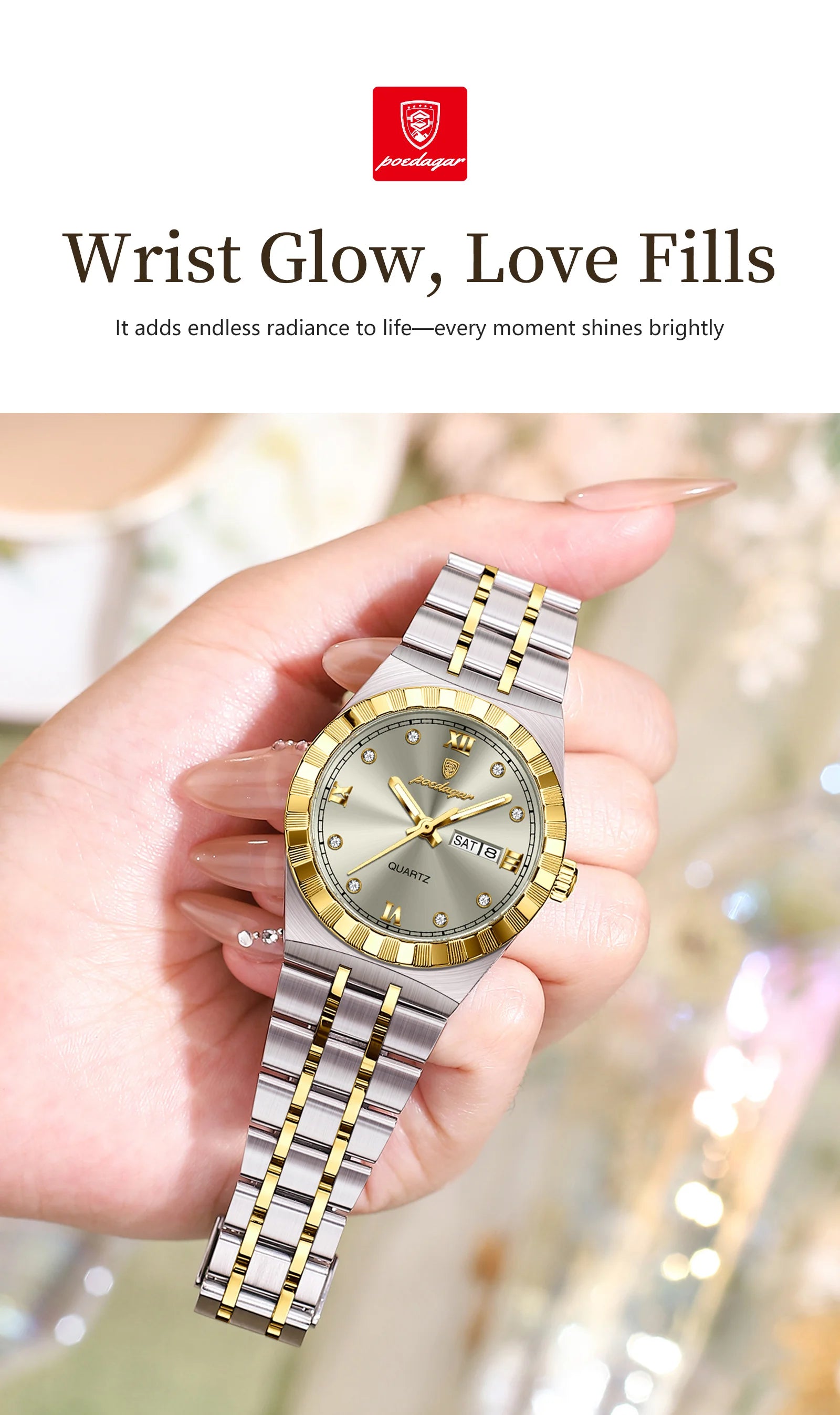 POEDAGAR Luxury Original Ladies Watch Luminous Waterproof Week Date Woman Wristwatch Stainless Steel Women Quartz Watches Female