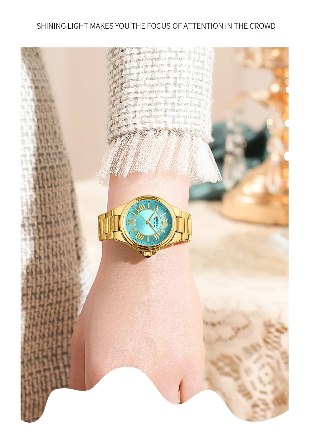 CURREN Romantic Charm Women's Wristwatches Fashion Design Thin Quartz Watch with Luminous Hands Stainless Steel Bracelet