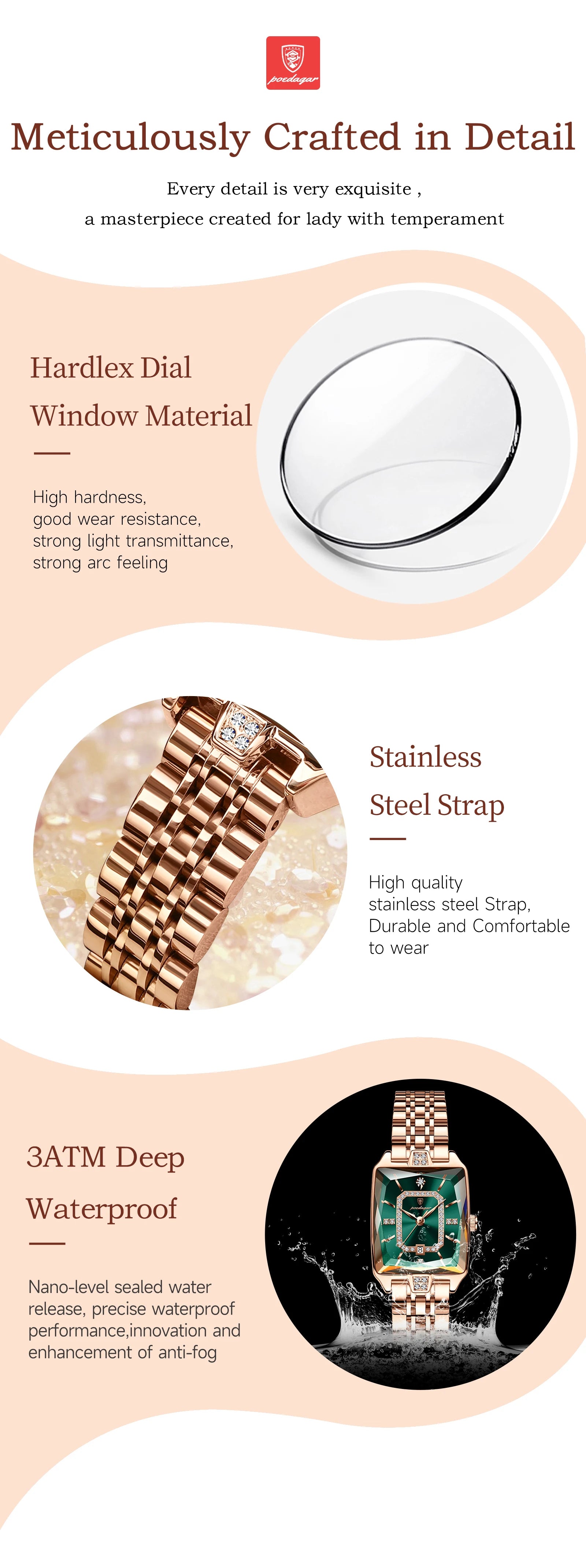 POEDAGAR Luxury Watch For Woman Waterproof Calendar High Quality Ladies Watch Stainless Steel Quartz Women's Watches Elegant+Box