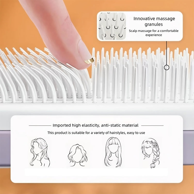 Self-cleaning brush with effortless detangling
