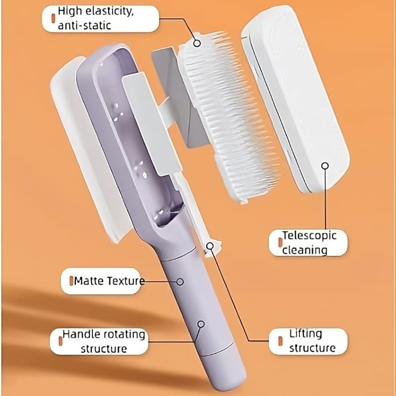 Self-cleaning brush with effortless detangling