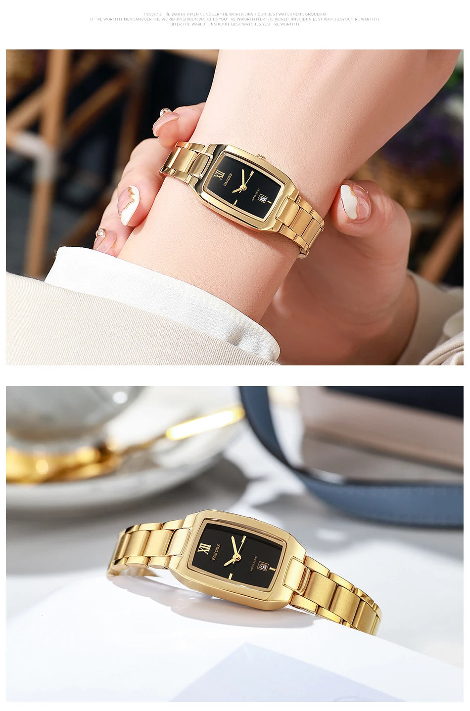 WWOOR Elegant Women's Watch Fashion Stainless Steel Waterproof Ladies Quartz Wristwatch Luxury Bracelet Watches Date Reloj mujer