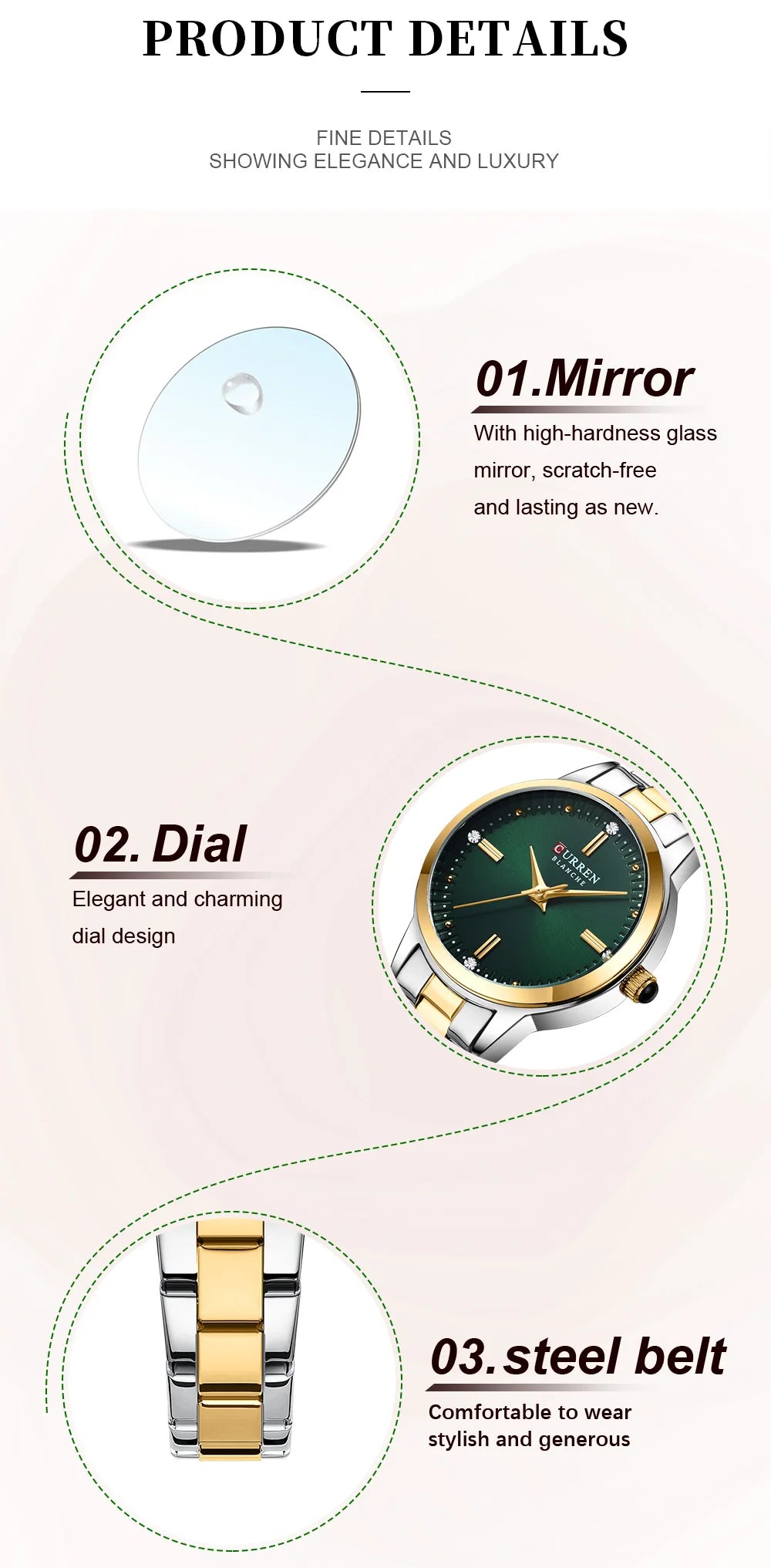 CURREN-Women's Simple Dial Wristwatch, Elegant and Charming Bracelet Quart Watches for Lady, Fashion Brand