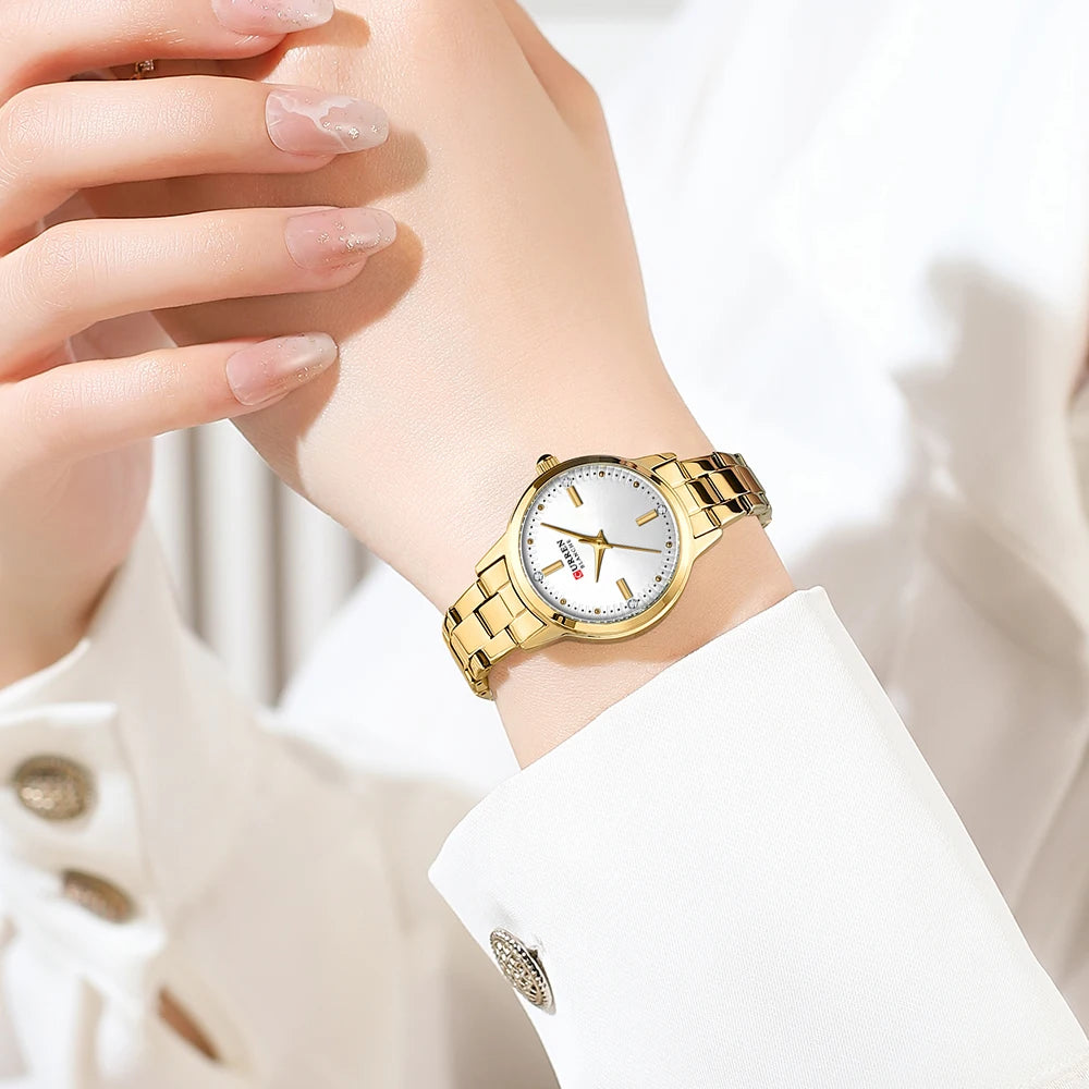 CURREN-Women's Simple Dial Wristwatch, Elegant and Charming Bracelet Quart Watches for Lady, Fashion Brand